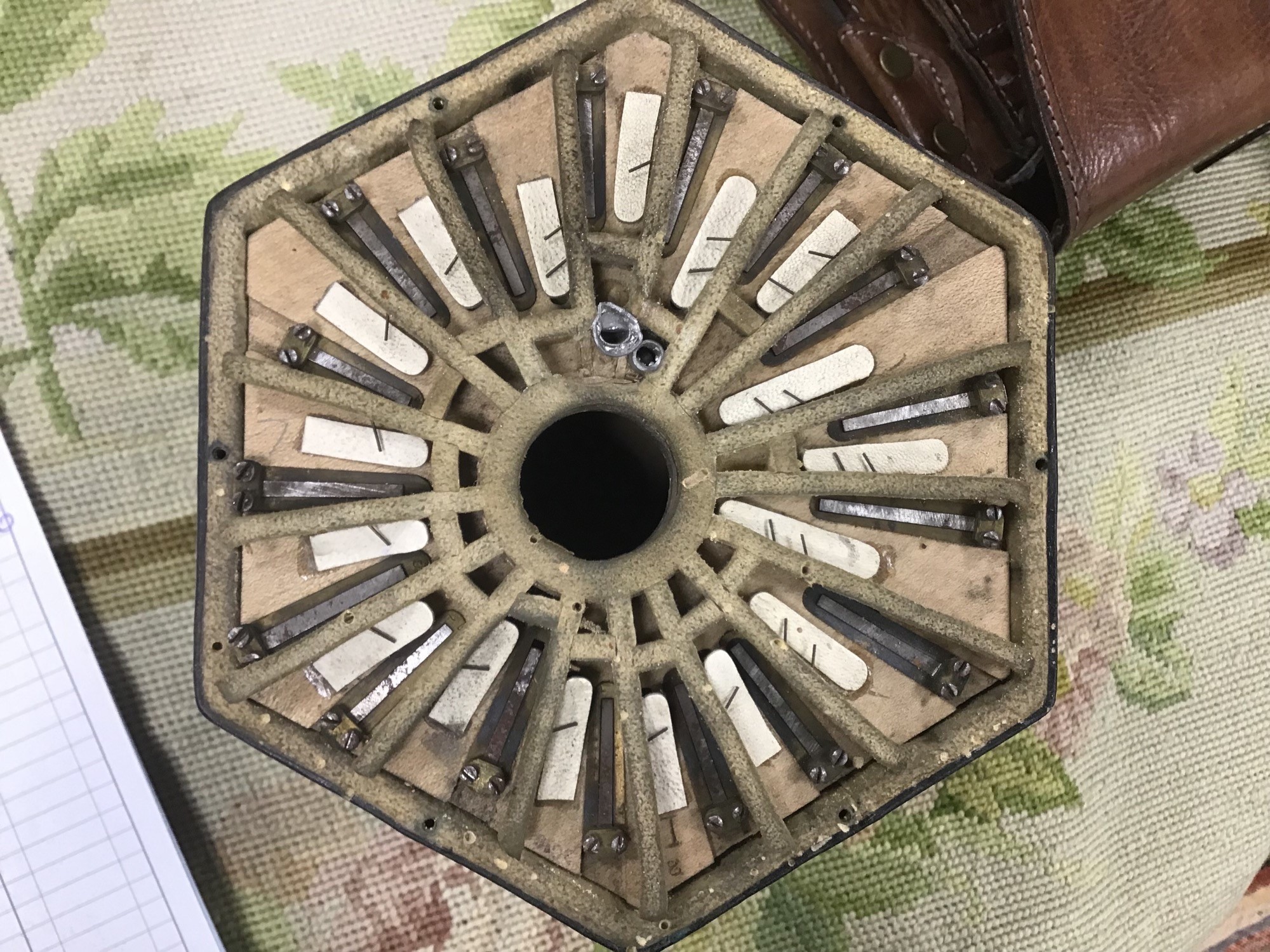 A Victorian 36 button concertina, with pierced nickel mounts, unsigned